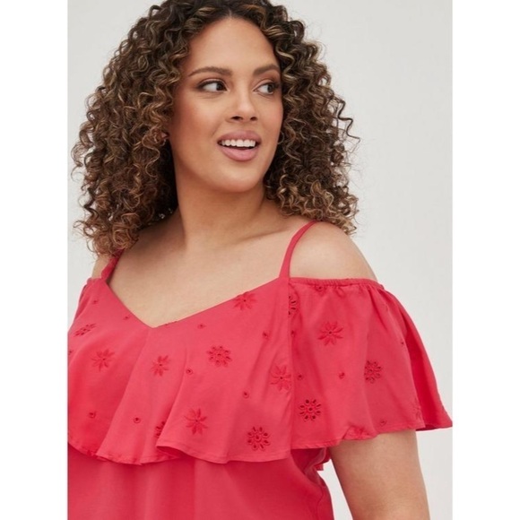 Torrid Challis Embroidered Cold Shoulder Top Size OX - Picture 2 of 8